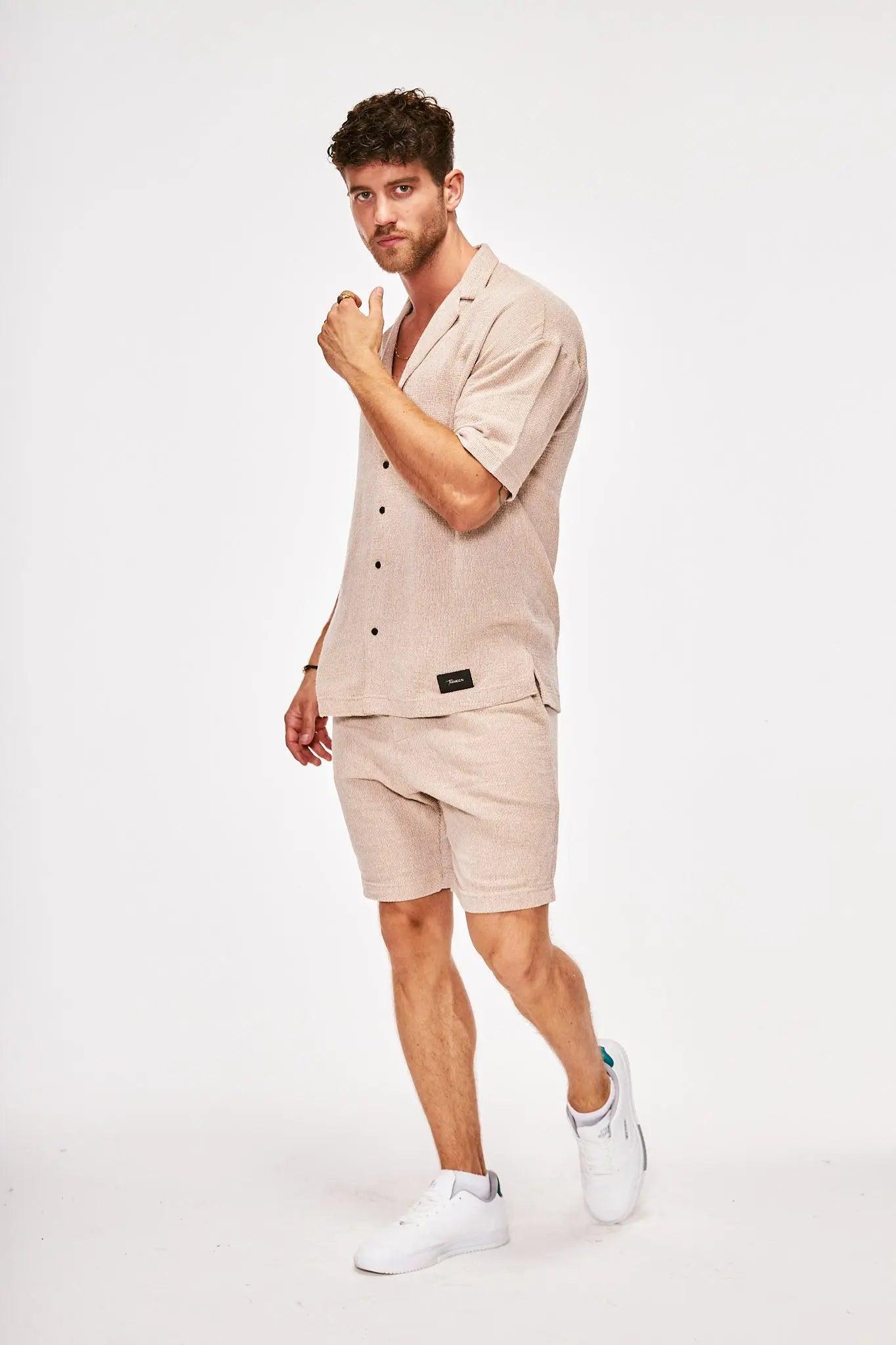 Men's Beige Cotton Shirt and Short