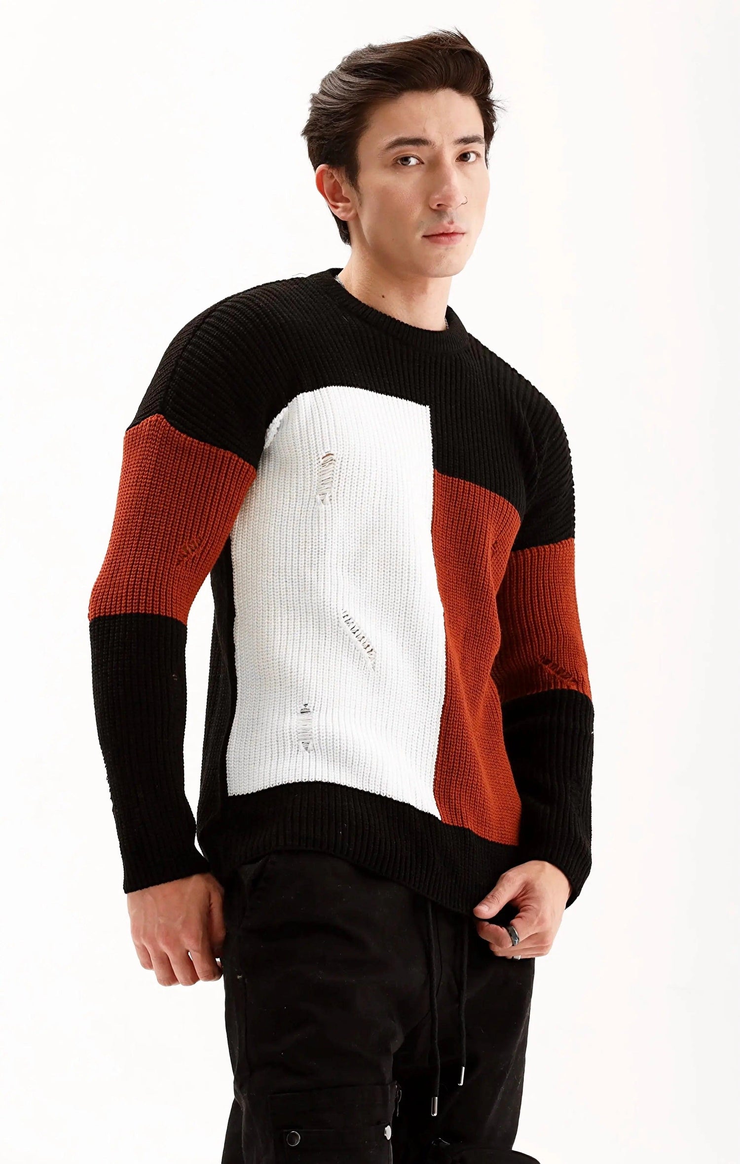 Men's Three Color Ripped Sweater