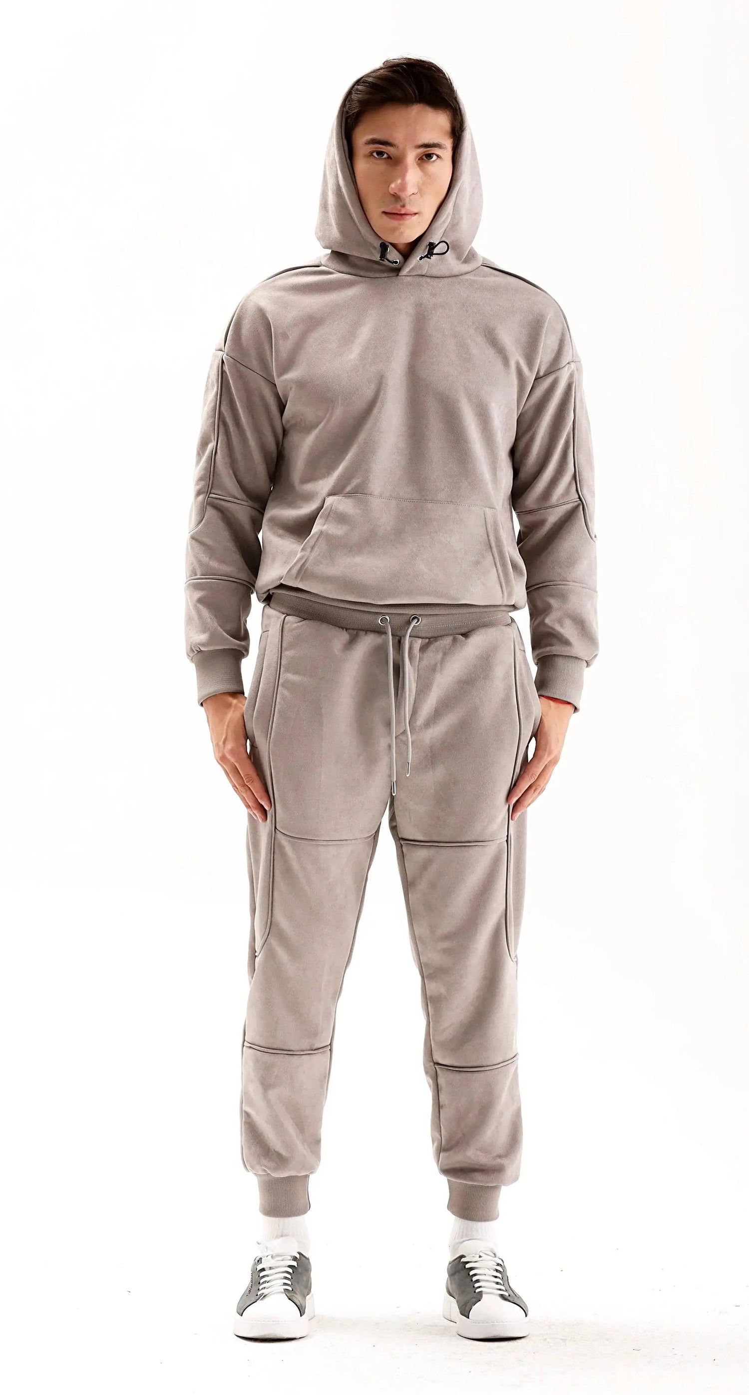 Men's Hood Down Beige Tracksuit