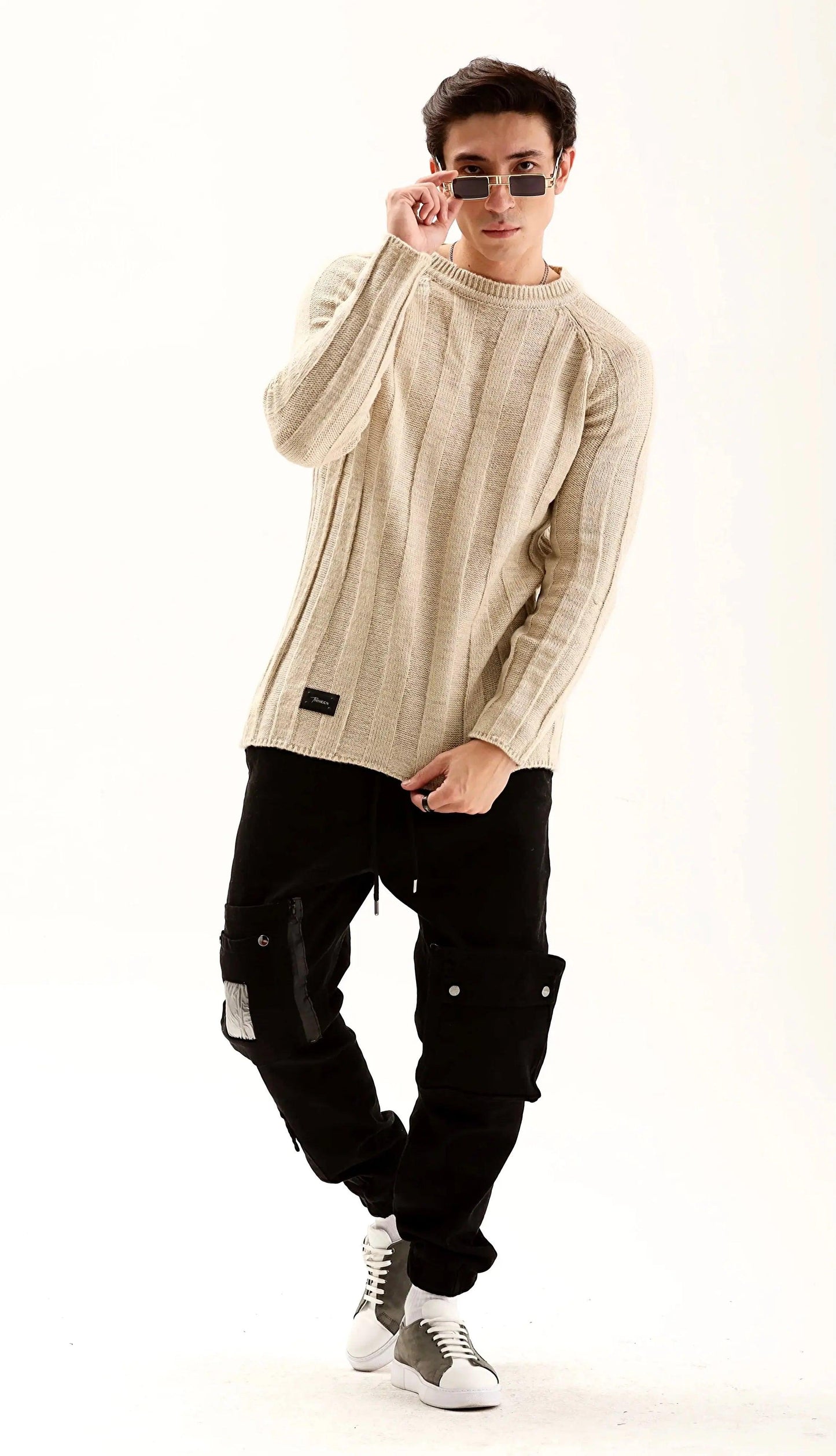 Men's Beige Crew Neck Sweater THIMOON®