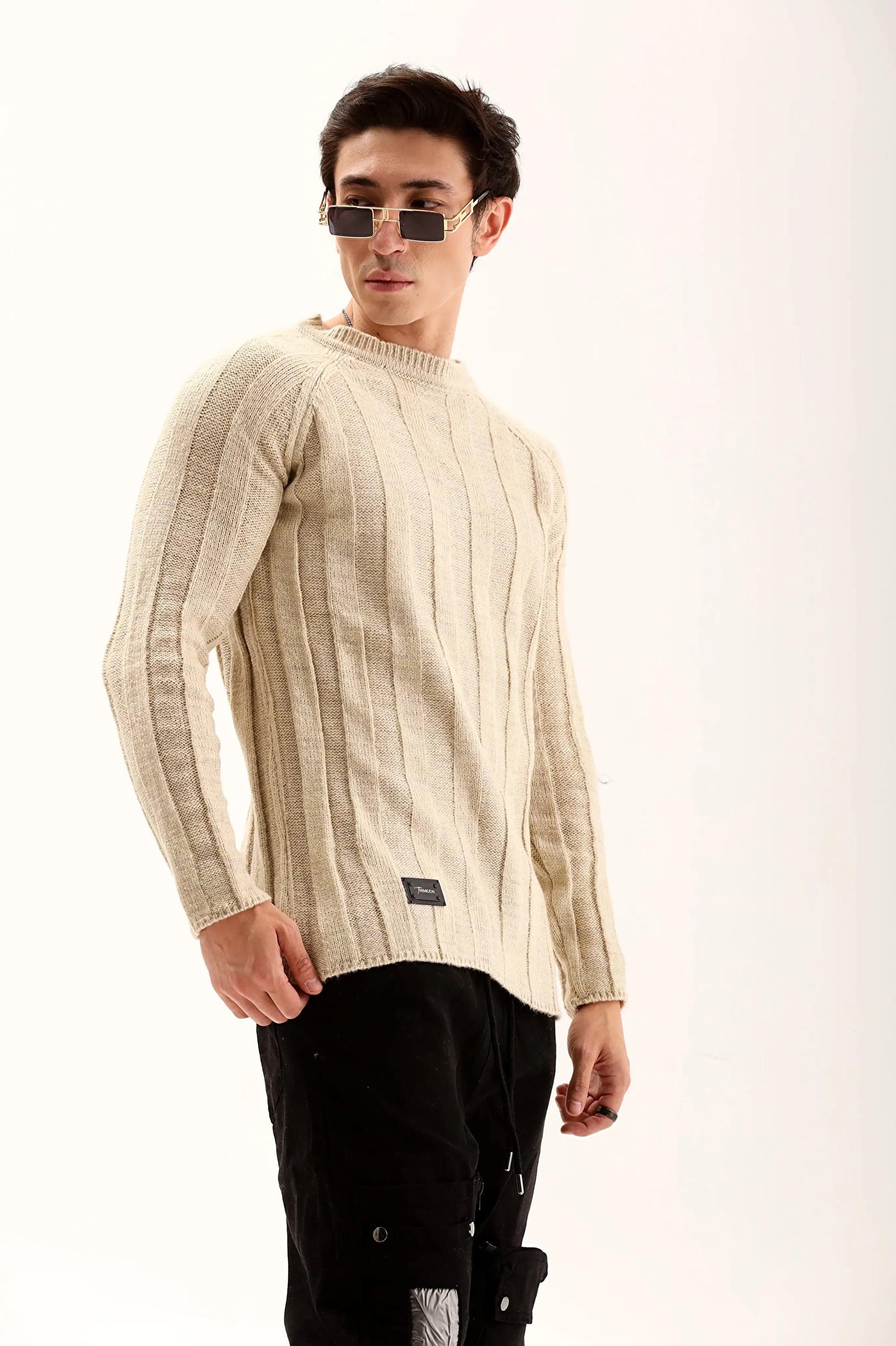 Men's Beige Crew Neck Sweater THIMOON®