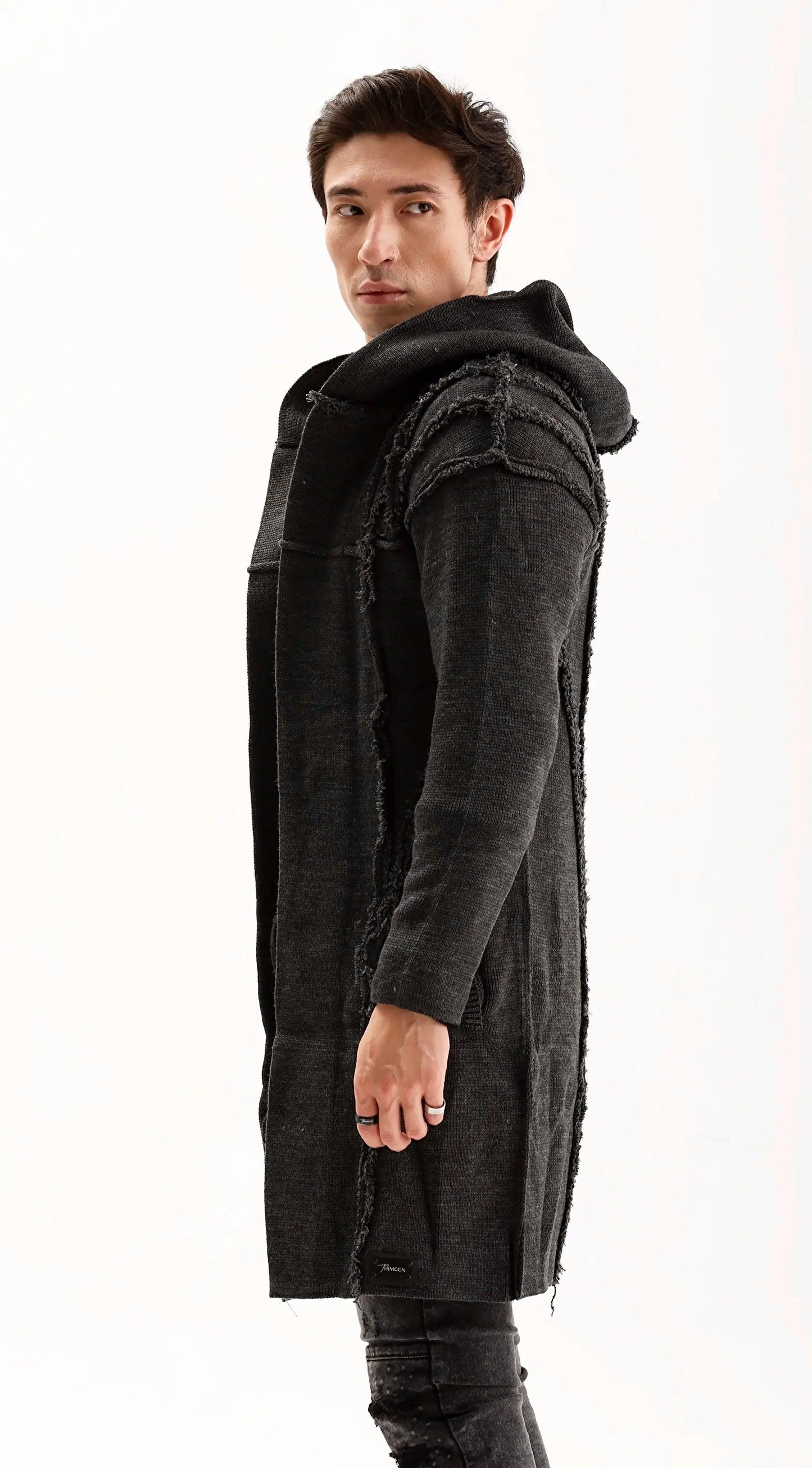 Men's Grey Long Open Front Hooded Cardigan THIMOON®