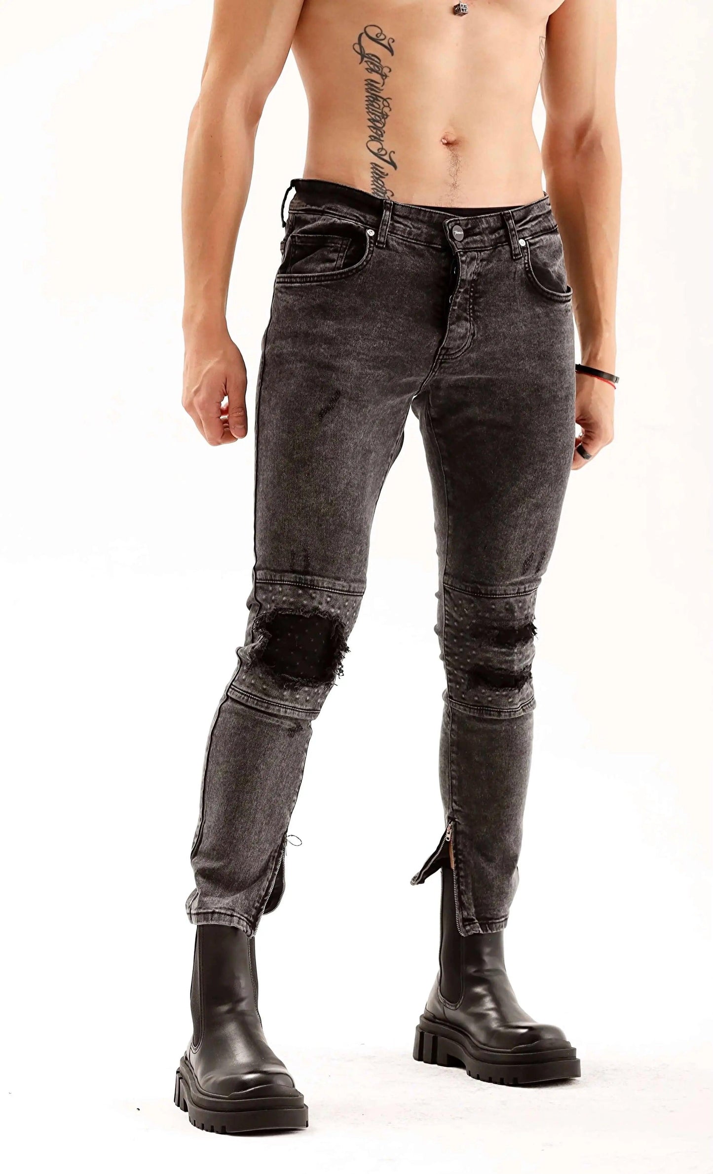 Gri Skinny Fit Yırtık Jean