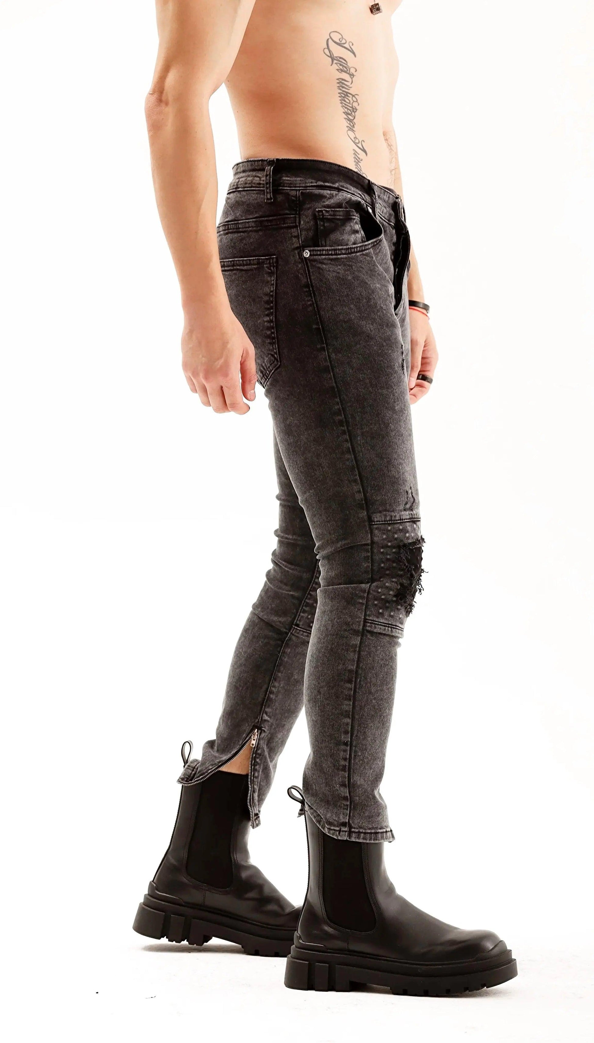 Men's Grey Ripped Skinny Jeans THIMOON®