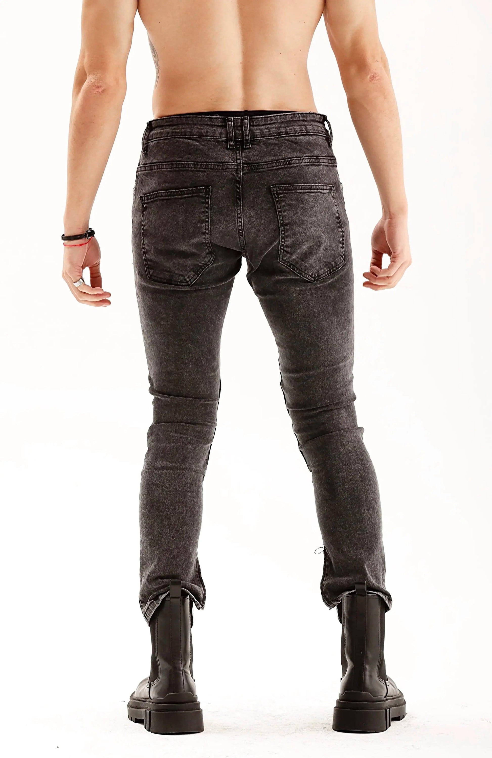 Men's Grey Ripped Skinny Jeans THIMOON®