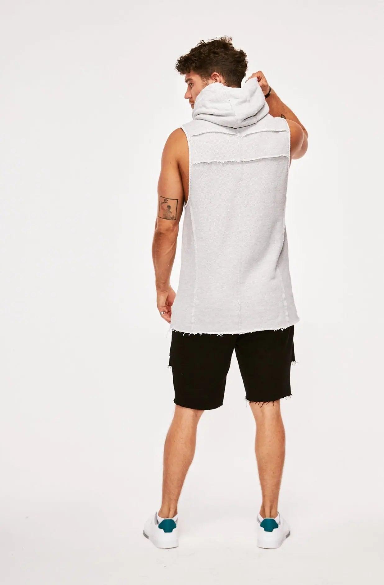 Men's Grey Sleeveless Cotton Hoodie THIMOON®