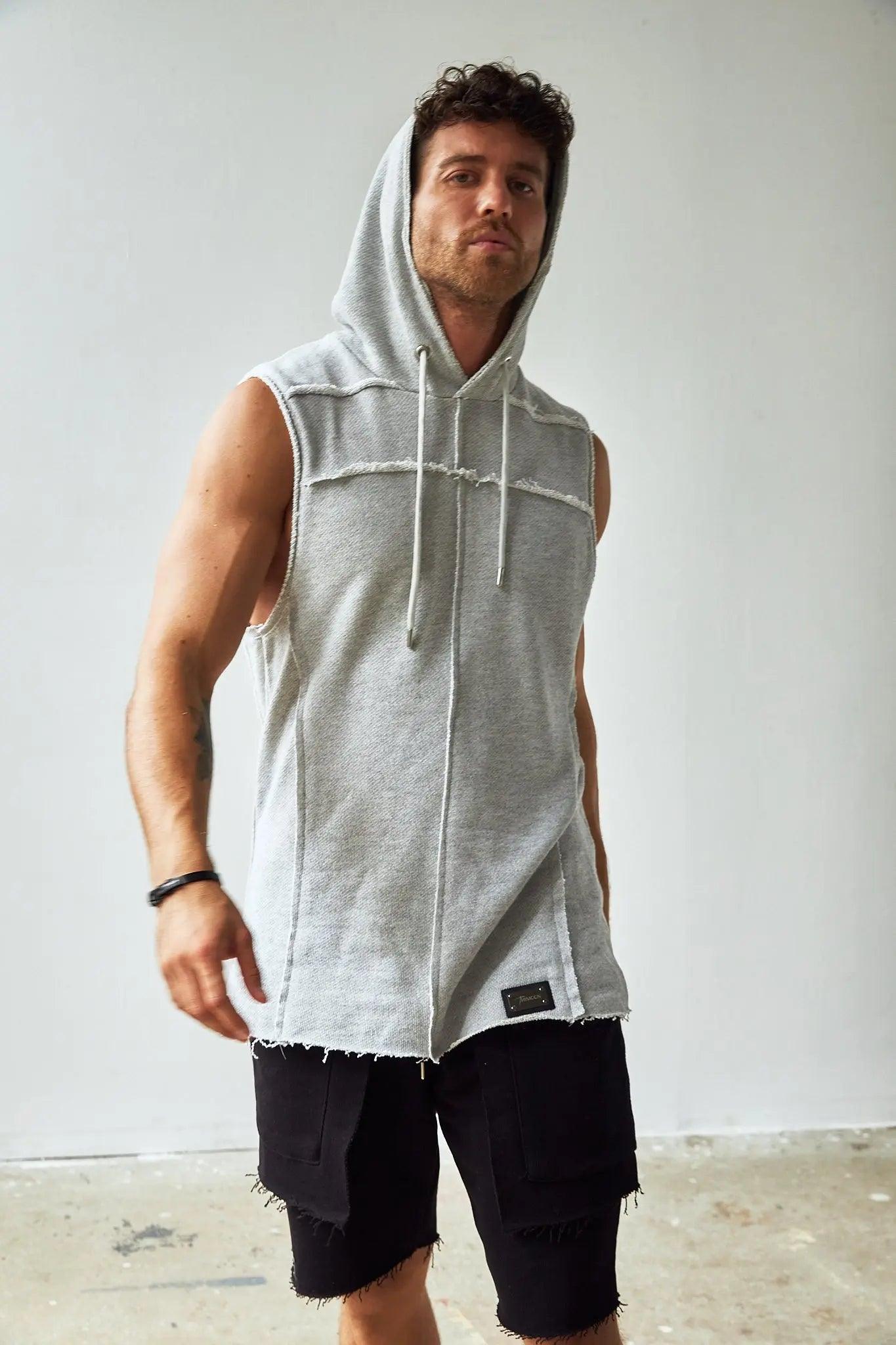 Men's Grey Sleeveless Cotton Hoodie THIMOON®