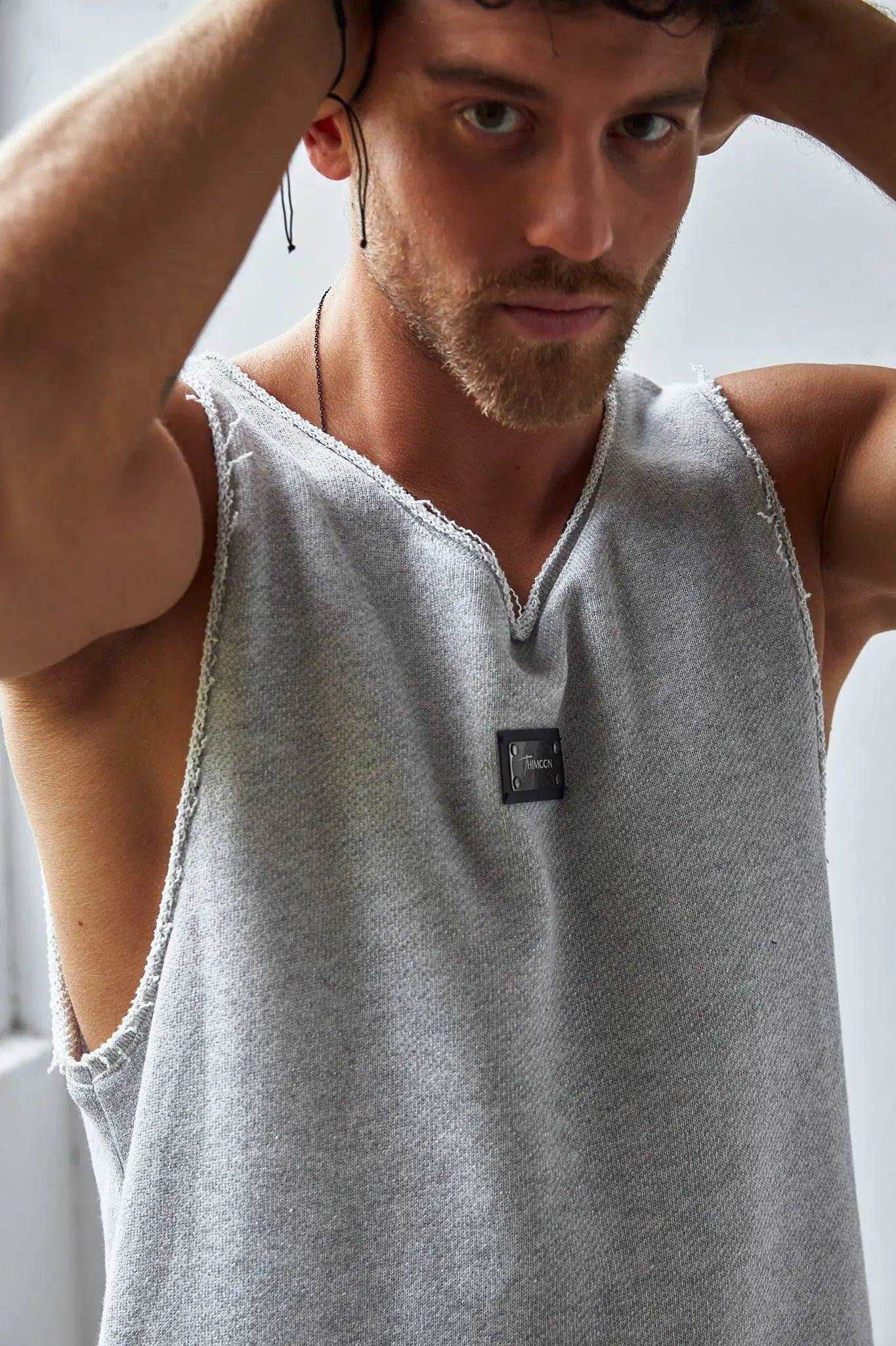 Men's Grey Sleeveless Cotton T-Shirt THIMOON®