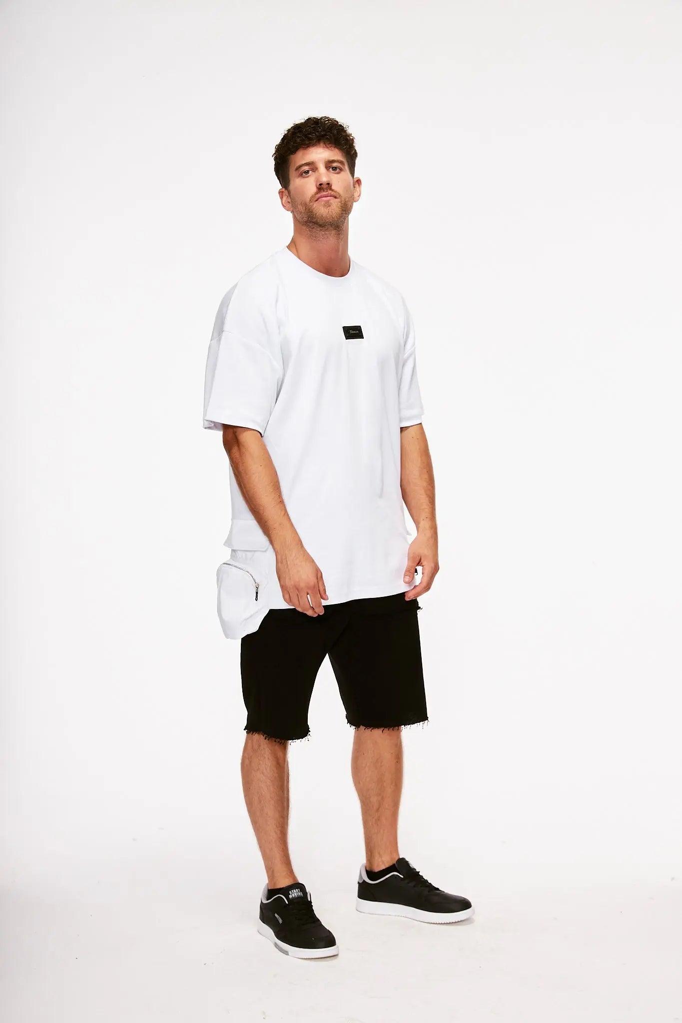 Men's White Cotton T-Shirt with Side Pockets THIMOON®