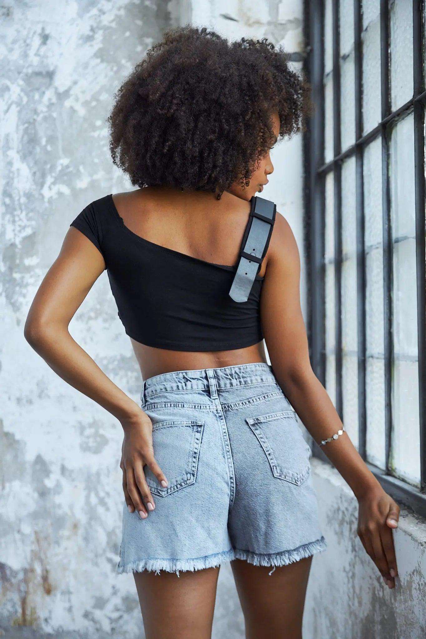 Women's Black Crop Top with Black Belt THIMOON®