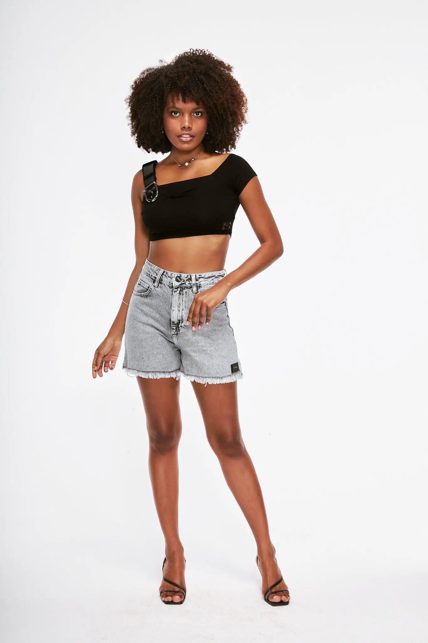 Women's Black Crop Top with Black Belt THIMOON®