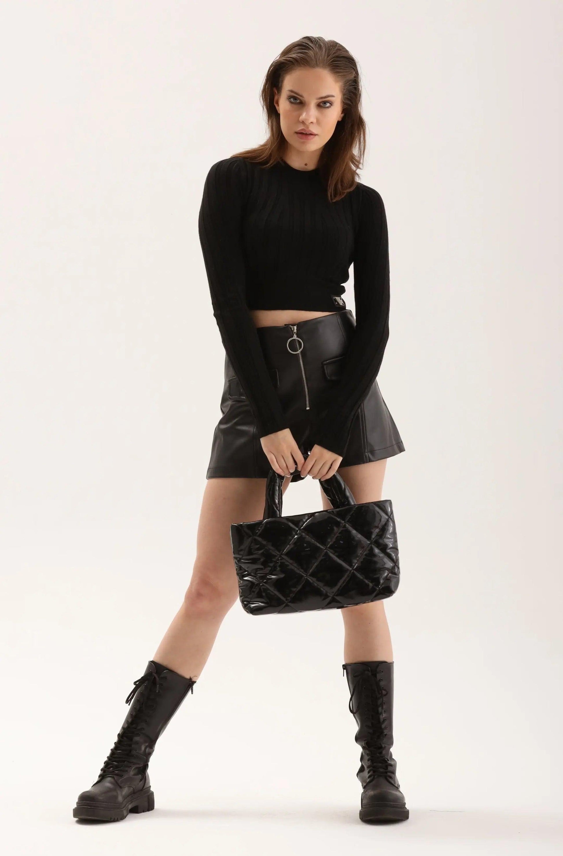 Women's Black Leather Hand & Shoulder Bag THIMOON®