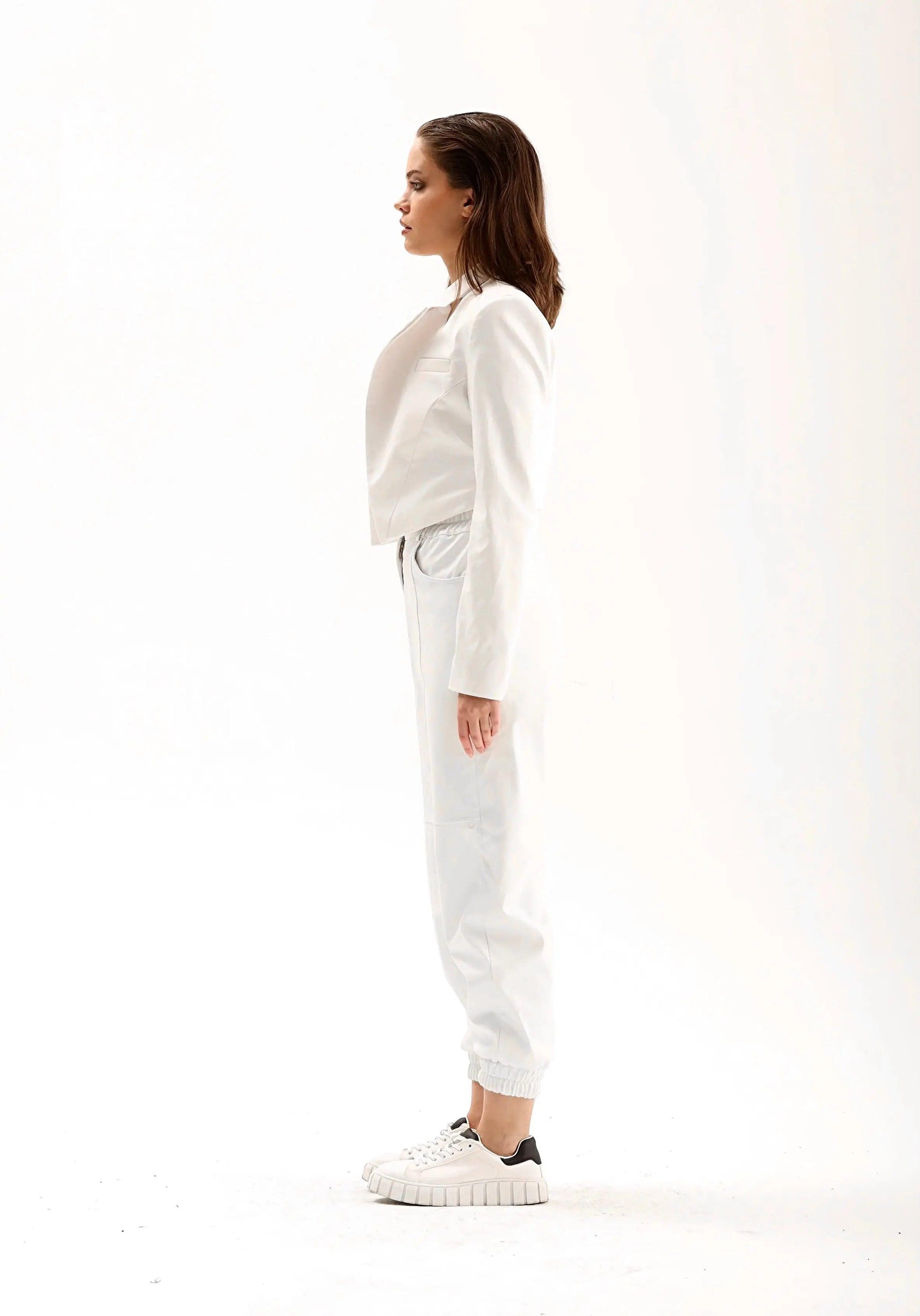Women's White Leather Blazer Jacket THIMOON®